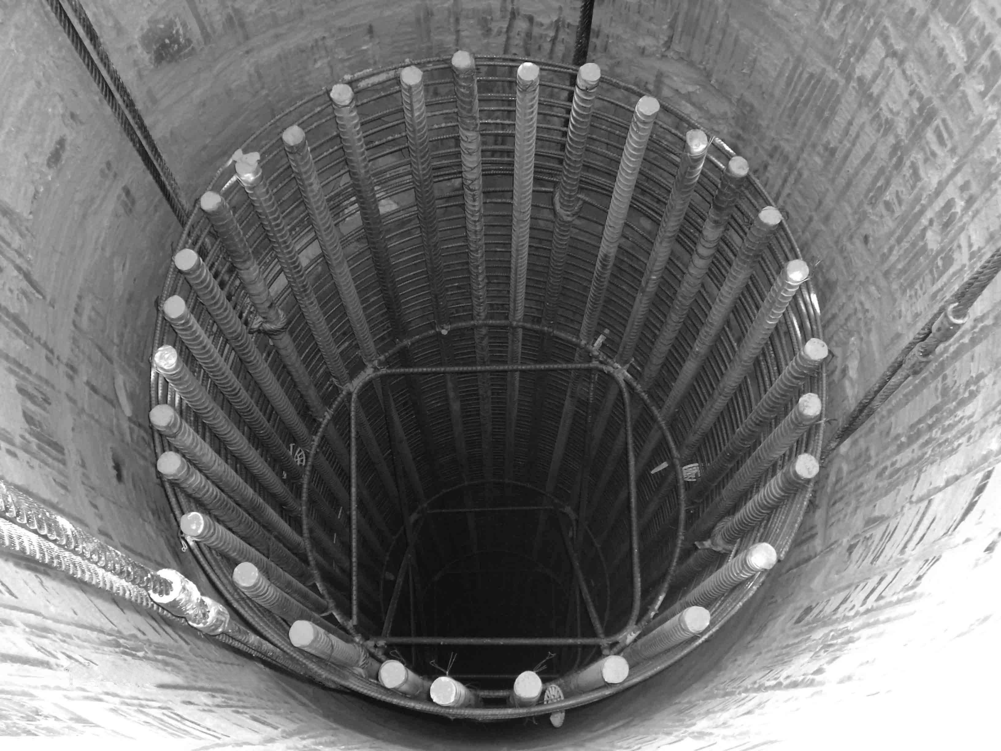 View of rebar cage of a cast-in-drilled-hole (CIDH) pier