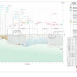 Technical exhibit of a cross section illustrating various elements used in construction for a freeway expansion